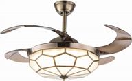 gdrasuya10 42 inch copper golden ceiling fans with led light, modern invisible 42" led fan chandelier with remote control tricolor dimming 4 retractable blades usa stock (style 401) logo