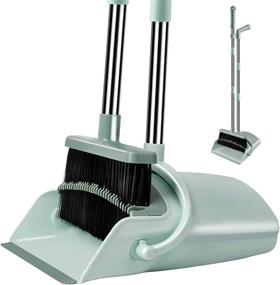 img 4 attached to 🧹 Jade Green Kelamayi Foldable Lobby Broom and Upright Dustpan Set - Durable, Stainless Steel Long Handle - Ideal for Home Kitchen Cleaning