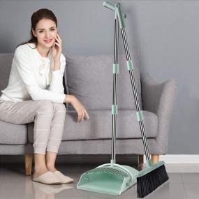 img 3 attached to 🧹 Jade Green Kelamayi Foldable Lobby Broom and Upright Dustpan Set - Durable, Stainless Steel Long Handle - Ideal for Home Kitchen Cleaning