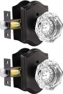 oil rubbed bronze keyless privacy door knobs w/ push pin lock - 2 pack octagon crystal shape logo