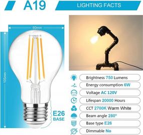 img 3 attached to 6-Pack Ascher 60W Equivalent Warm White 2700K LED Filament Light Bulbs - 80+ CRI, Non-Dimmable, Classic Clear Glass A19