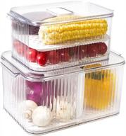 контейнеры для хранения овощей и фруктов elabo для холодильника, штабелируемые контейнеры для хранения продуктов в холодильнике органайзеры корзины с крышками, вентиляционными отверстиями и съемным сливным лотком для овощей, ягод, салатов и фруктов, 2 упаковки логотип
