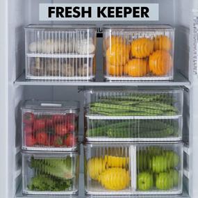 img 3 attached to Elabo Vegetable Fruit Storage Containers For Fridge, Stackable Produce Saver Refrigerator Organizer Bins Baskets With Lids, Vents And Removable Drain Tray For Veggie, Berry, Salad And Fruits, 2 Pack