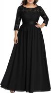 plus size a-line maxi dress with 3/4 lace sleeves and chiffon fabric for formal evening parties - ever-pretty 7412pz logo