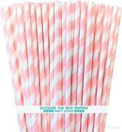 🥤 pack of 100 striped paper straws - light blush pink white - 7.75 inches - outside the box papers brand logo