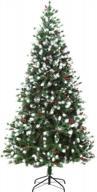 snow-flocked fir artificial christmas tree - 7 foot tall, realistic branches with red berries and 1172 tips - green and white by homcom logo