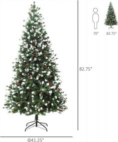 img 2 attached to Искусственная рождественская елка из заснеженной ели - 7 футов высотой, реалистичные ветки с красными ягодами и 1172 кончиками - зелено-белые от HOMCOM