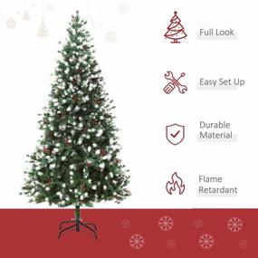 img 1 attached to Snow-Flocked Fir Artificial Christmas Tree - 7 Foot Tall, Realistic Branches With Red Berries And 1172 Tips - Green And White By HOMCOM