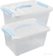 📦 gloreen 6 quart clear storage bins - lid & blue handle, multifunctional plastic storage latch box/containers - 2 pack логотип