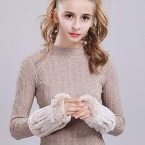 img 3 attached to Valpeak Womens Rabbit Fur Winter Mittens: Knitted Fingerless Gloves