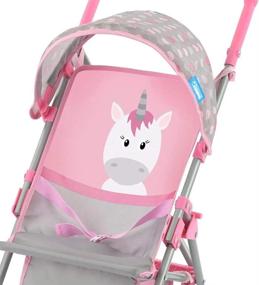 img 3 attached to Multi-Colored Unicorn Doll Stroller With Canopy, Storage Basket, And Coordinating Two-Tone Wheels By Hauck