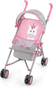 img 4 attached to Multi-Colored Unicorn Doll Stroller With Canopy, Storage Basket, And Coordinating Two-Tone Wheels By Hauck