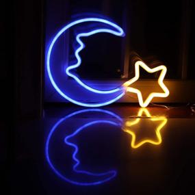 img 3 attached to Синий светодиодный неоновый световой знак Настенный декор для детской спальни - ночник в виде полумесяца с питанием от USB, рождественский подарок на день рождения (NEMBSWW)