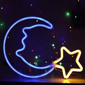 img 4 attached to Синий светодиодный неоновый световой знак Настенный декор для детской спальни - ночник в виде полумесяца с питанием от USB, рождественский подарок на день рождения (NEMBSWW)