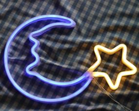 img 1 attached to Синий светодиодный неоновый световой знак Настенный декор для детской спальни - ночник в виде полумесяца с питанием от USB, рождественский подарок на день рождения (NEMBSWW)