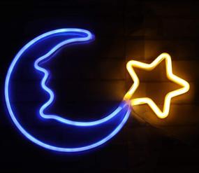 img 2 attached to Blue LED Neon Light Sign Wall Art Decor For Kids' Bedroom - USB Powered Crescent Moon Night Light, Christmas Birthday Gift (NEMBSWW)