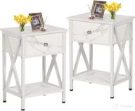 🌙 vecelo marble white nightstands - set of 2 modern x-design side end tables with storage shelf and bin drawer for living room bedroom logo