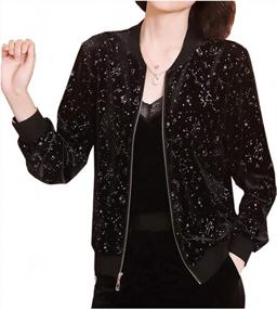 img 4 attached to VELVETY Women'S Black Velvet Bomber Jacket With Stand Collar And Long Sleeves - Elegant And Stylish Velour Flight Jacket