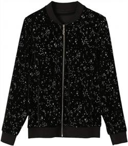 img 3 attached to VELVETY Women'S Black Velvet Bomber Jacket With Stand Collar And Long Sleeves - Elegant And Stylish Velour Flight Jacket