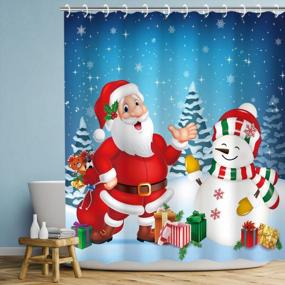 img 4 attached to LIVILAN Christmas Shower Curtain Santa Shower Curtain Snowman Shower Curtain Xmas Shower Curtain For Bathroom With 12 Hooks Santa Claus Winter Holiday Decoration, 72"X 72