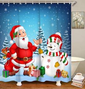 img 1 attached to LIVILAN Christmas Shower Curtain Santa Shower Curtain Snowman Shower Curtain Xmas Shower Curtain For Bathroom With 12 Hooks Santa Claus Winter Holiday Decoration, 72"X 72