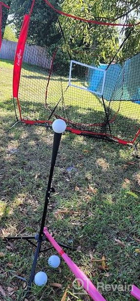 img 1 attached to Portable 7×7Ft Baseball And Softball Practice Net For Hitting, Pitching, And Batting Training With Backstop, Batting Tee, Strike Zone, Bow Frame, And Carry Bag - Ideal For Perfecting Your Game review by Dean Partybus