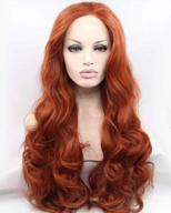 auburn curly wave 13x1.5'' synthetic lace front wigs for women, 150% density 22 inch tsnomore hair wig logo