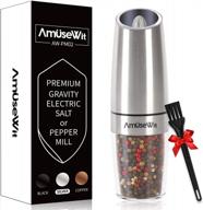 gravity electric pepper grinder or salt grinder mill【white light】- battery operated automatic pepper mill with light, one handed operation, adjustable coarseness, stainless steel by amusewit logo