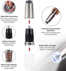 img 2 attached to Gravity Electric Pepper Grinder Or Salt Grinder Mill【White Light】- Battery Operated Automatic Pepper Mill With Light, One Handed Operation, Adjustable Coarseness, Stainless Steel By AmuseWit