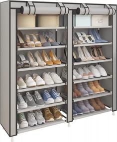 img 1 attached to 📦 UDEAR Grey Shoe Rack: Portable Storage Organizer with Non-Woven Fabric Cover for Free Standing
