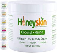 face moisturizer and body lotion - hydrating face cream with aloe vera and coconut oil - moisturizing lotion for dry skin and wrinkle cream for face, eczema, and rosacea relief - coconut mango (4oz) logo