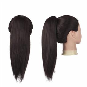 img 2 attached to 👱 FESHFEN 14 inch Straight Ponytail Extension: Natural Long Ponytails, Wrap Around Clip in Hair Piece, Synthetic Hairpieces for Women and Girls