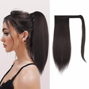 img 4 attached to 👱 FESHFEN 14 inch Straight Ponytail Extension: Natural Long Ponytails, Wrap Around Clip in Hair Piece, Synthetic Hairpieces for Women and Girls