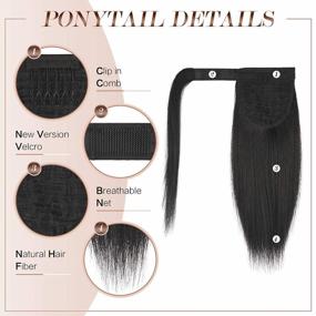 img 1 attached to 👱 FESHFEN 14 inch Straight Ponytail Extension: Natural Long Ponytails, Wrap Around Clip in Hair Piece, Synthetic Hairpieces for Women and Girls