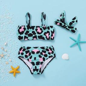 img 3 attached to Girls Leopard Halter Top Bikini Swimsuit 2-Piece Set Toddler Beach Swimwear