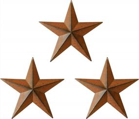 img 1 attached to Add A Vintage Touch To Your Home With CVHOMEDECO Rusty Metal Barn Star Wall/Door Decor, Set Of 3, 8-Inch