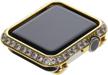 apple watch series 3/2/1 42mm bling face cover rhinestone crystal diamond metal case for men & women - gold, 3.0mm big size logo