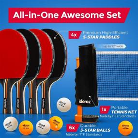 img 3 attached to 4-Player Pro Table Tennis Racket Set With Portable Cover Case - Premium Paddle Bundle Kit For Indoor/Outdoor Game Balls - Good Spin & Professional Accessories Racquets Bat.