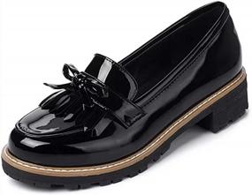 img 1 attached to KARKEIN Patent Leather Penny Loafers With Tassel And Bowknot Detail For Women - Slip On Oxford Shoes With Low Heel