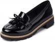 karkein patent leather penny loafers with tassel and bowknot detail for women - slip on oxford shoes with low heel logo