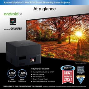 img 2 attached to Epson EpiqVision Mini EF12 Smart Streaming Laser Projector, HDR, Android TV, Movies, Family Gaming, Portable, Sound By Yamaha, 3LCD, Full HD 1080P, 1000 Lumens Color & White Brightness Bluetooth Black