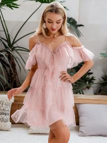 img 3 attached to Miessial Women'S Summer Ruffle Spaghetti Strap Mini Dress Off Shoulder Tulle A Line Short Dresses