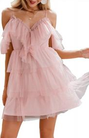 img 4 attached to Miessial Women'S Summer Ruffle Spaghetti Strap Mini Dress Off Shoulder Tulle A Line Short Dresses