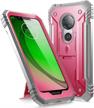 poetic revolution rugged case with kickstand and built-in screen protector for moto g7 play and moto g7 optimo - dual-layer shockproof protection in pink (does not fit moto g7 or moto g7 power) logo