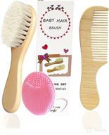 👶 eycikafa 3 piece baby hair brush & comb set: goat bristles and silicone brushes for cradle cap treatment, wood bristle brush for newborns and toddlers логотип