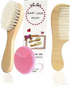 img 4 attached to 👶 Eycikafa 3 Piece Baby Hair Brush & Comb Set: Goat Bristles and Silicone Brushes for Cradle Cap Treatment, Wood Bristle Brush for Newborns and Toddlers