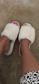 img 6 attached to Parlovable Faux Fur Slippers For Women - Fluffy Flat Spa Shoes With Open Toe, Memory Foam Slide Sandals For Indoor And Outdoor Use