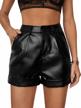 wdirara women's high waisted pu leather shorts roll hem shorts with pockets logo