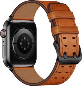 img 3 attached to Premium Genuine Leather Bands For Apple Watch - Compatible With Ultra Series 8 7 6 5 4 3 2 1 SE2 SE In 49Mm 45Mm 44Mm 42Mm Sizes - Stylish Replacement Wristband Strap For Men And Women - Brown/Black