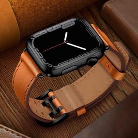 img 1 attached to Premium Genuine Leather Bands For Apple Watch - Compatible With Ultra Series 8 7 6 5 4 3 2 1 SE2 SE In 49Mm 45Mm 44Mm 42Mm Sizes - Stylish Replacement Wristband Strap For Men And Women - Brown/Black